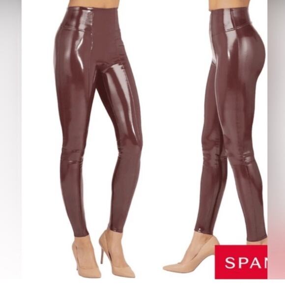 NEW SPANX LIQUID LEATHER RUBY RED FAUX LEATHER PANTS SZ XS - Picture 4 of 7